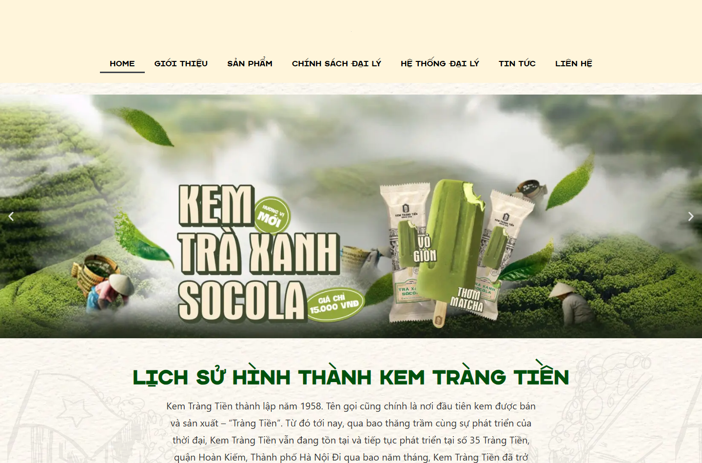 Ảnh chụp website Đại lý Kem Tràng Tiền