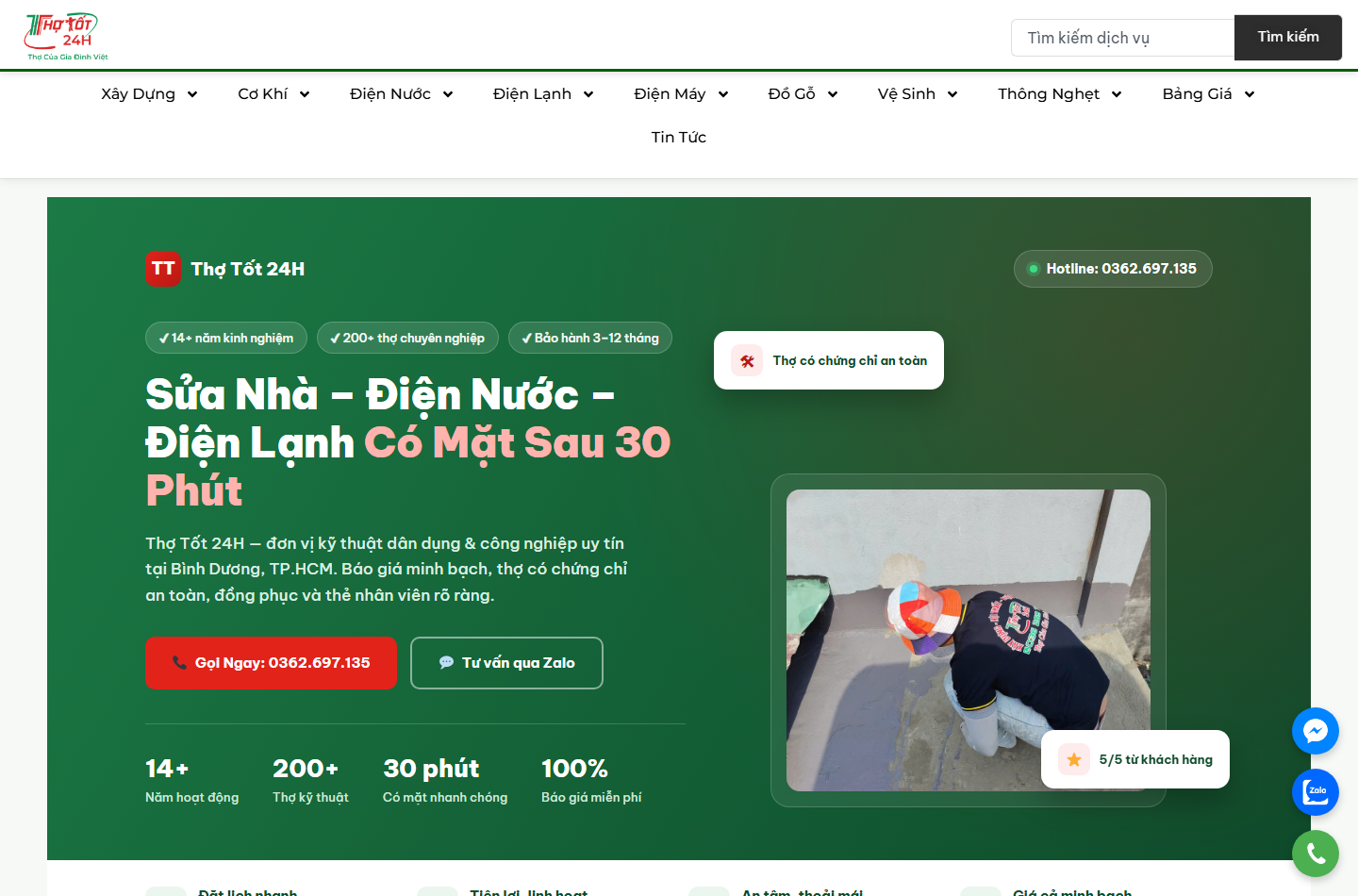 Ảnh chụp website Thợ Tốt 24H